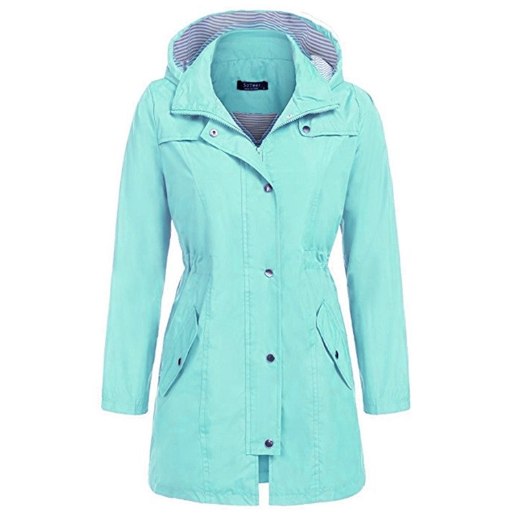 

Casual Women Waterproof Waist Hooded Long Coat, Size:XXL(Water Blue)