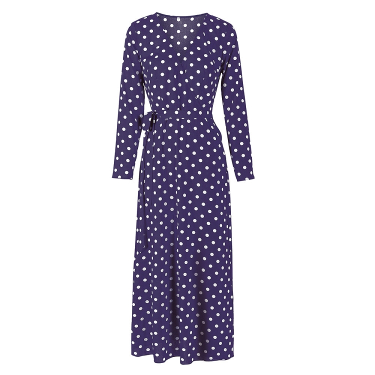 

Summer V-neck Sexy Split Wave Point Dress, Size: 3XL( Blue Long Sleeve)