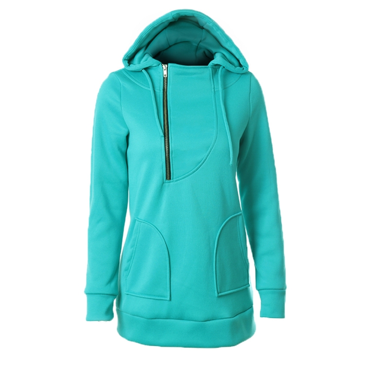 

Women Warm Sweater Zipper Cap With Long Sleeves Solid Color Sweater, Size: L(Green)