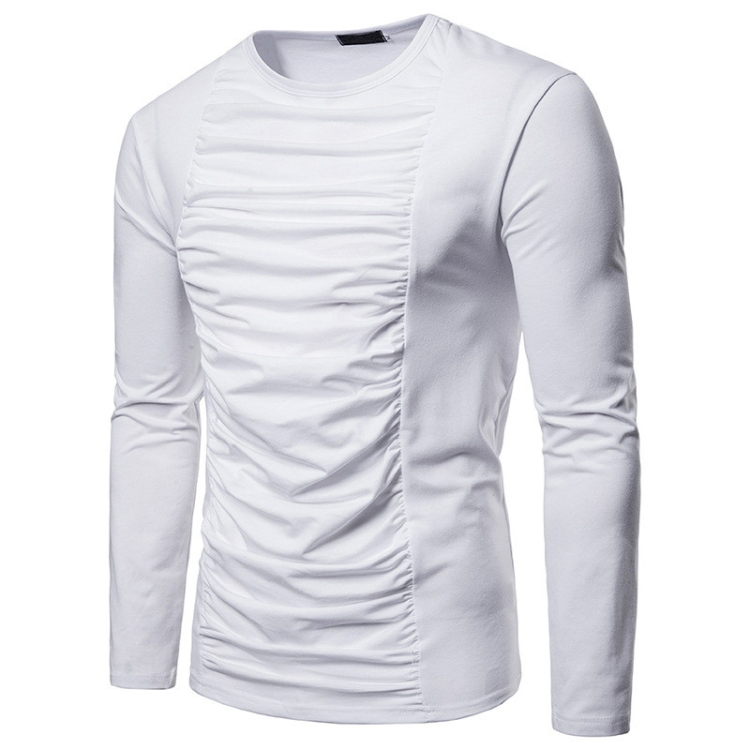 

Chest Folds Decorative Solid Color Sleeve Long-sleeved T-shirt for Men(White)