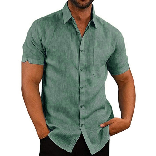 

Solid Color Cotton Short-sleeved Lapel Casual Repair Body Shirt for Men, Size: S(Green)