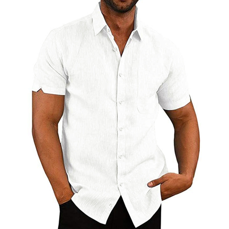 

Solid Color Cotton Short-sleeved Lapel Casual Repair Body Shirt for Men, Size: L(White)