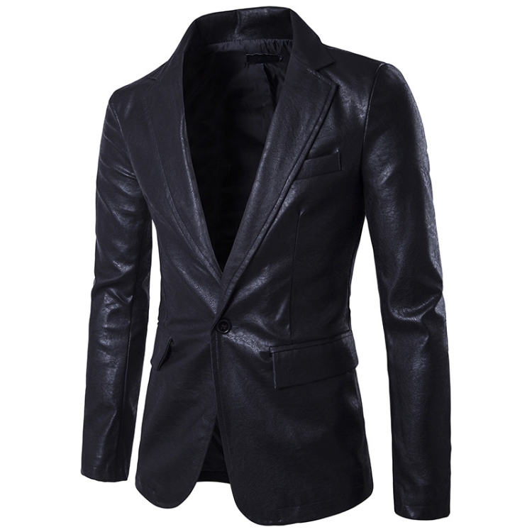 

Solid Color Slim Leather Clothing Suit Jacket for Men, Size: L(Black)