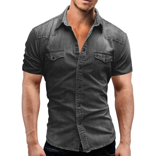 

Cowboy Short Sleeve Shirt Leisure Fashion Daily Shirt for Men, Size: M(Light Grey)