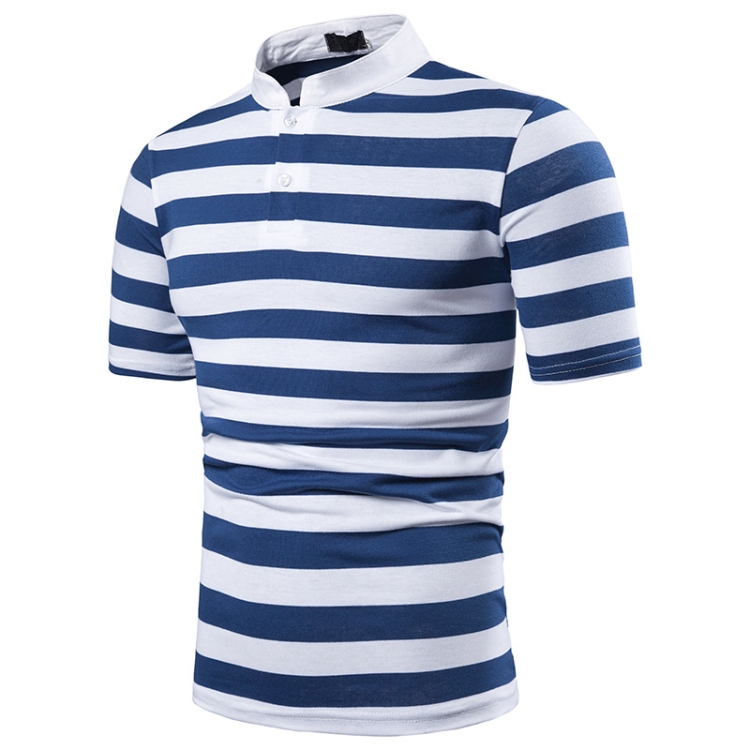 

Summer Leisure Trend Stripe Lapel Short Sleeve T-shirt, Size: S(Light Blue)