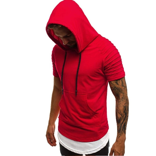 

Summer Slim Fit Cotton Material Hooded Short Sleeve T-shirt, Size:L(Red)