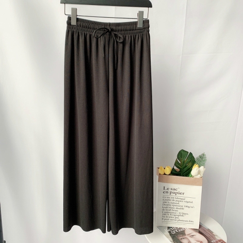 

Ice Silk Knit Pants Fall Wide Leg Pants Female High Waist Loose Casual Pants High Waist Nine Points, Size: One Size(Black)