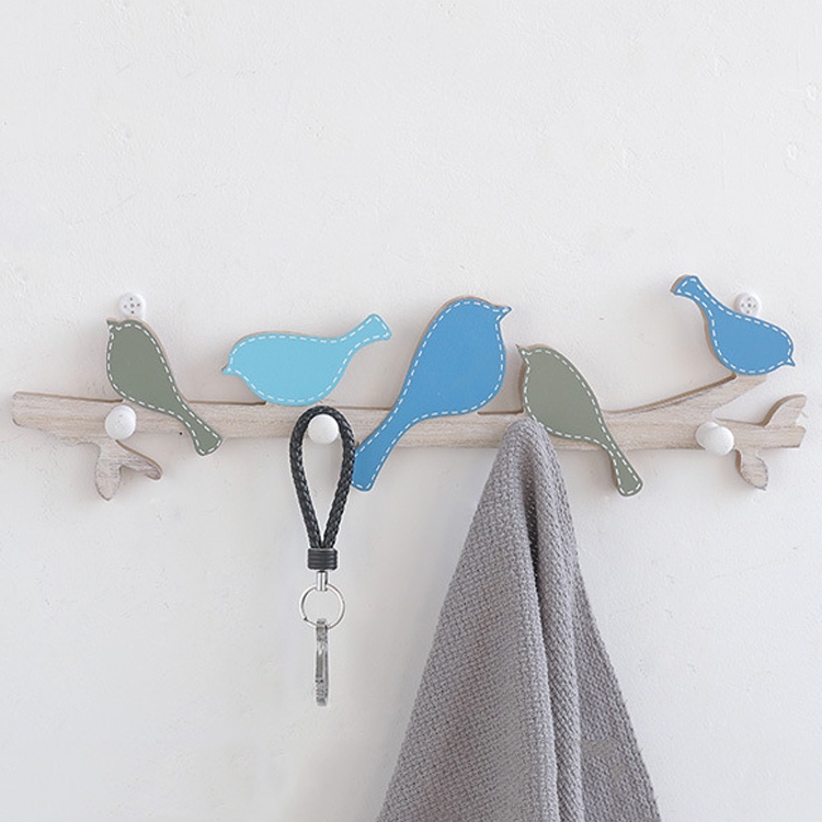 

Simple Wooden Wall Decoration Bird Hooks Bedroom Wall Coat Hooks(Blue Bird)