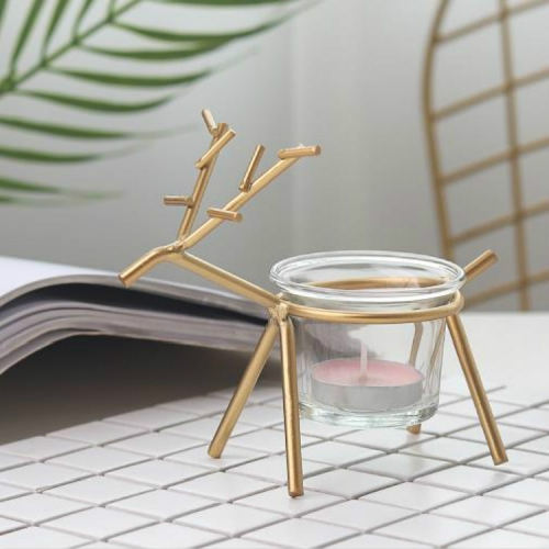 

Wrought Iron Deer Candlestick Home Desktop Atmosphere Decoration Candle Holder Decoration(Gold )