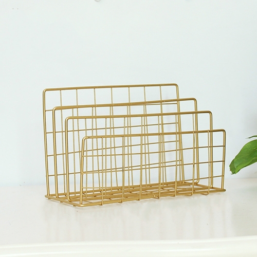 

Wrought Iron Desktop Storage Rack Magazine Rack(Gold )