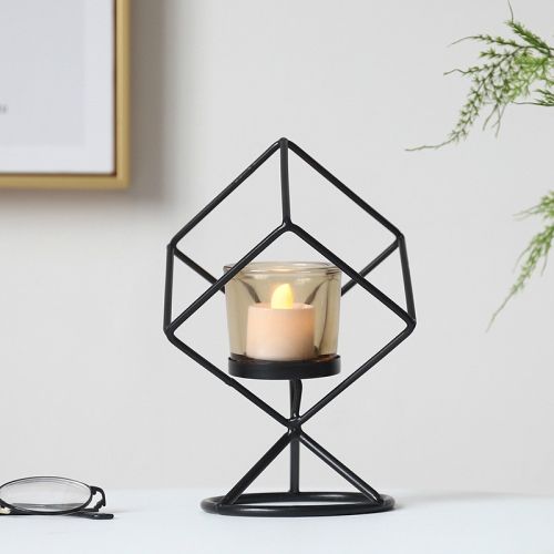 

Geometric Three-dimensional Geometric Wrought Iron Candlestick Ornaments Without Candles(Black )
