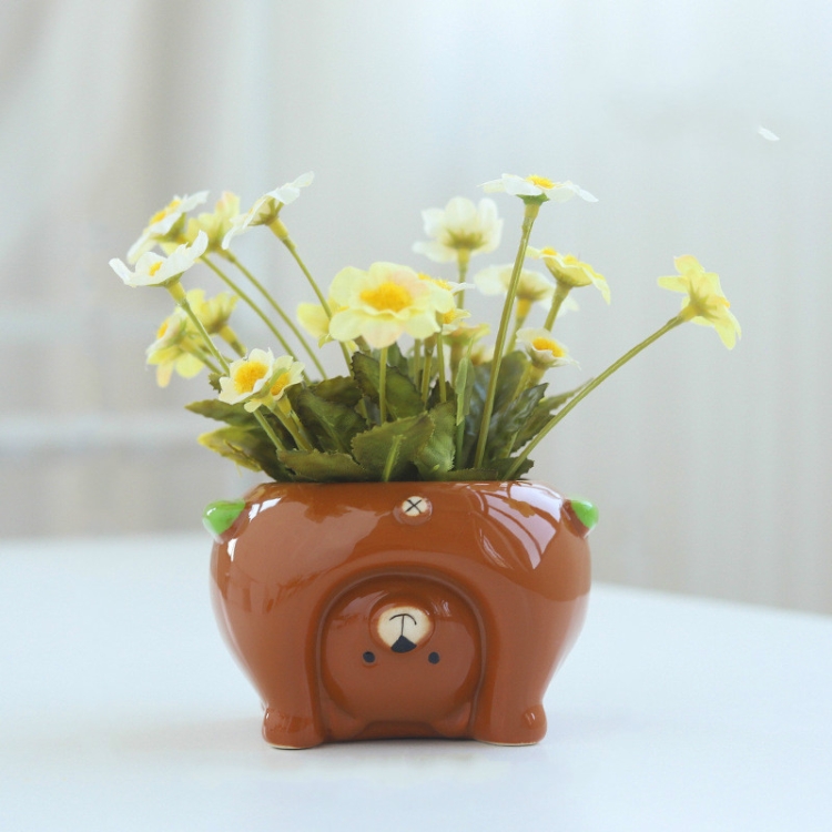 

Ceramic Super Cute Small Animal Pot Artificial Flower Fake Flower Pot Decoration(Bear )
