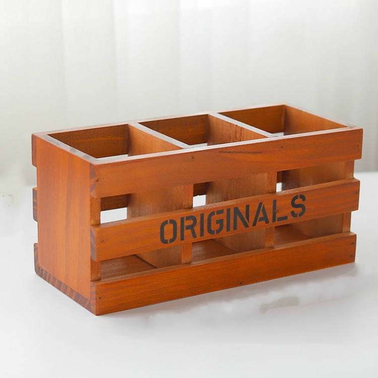 

Retro Wooden Box Rectangular Wooden Office Desk Stationery Remote Control Storage Box Vintage Color