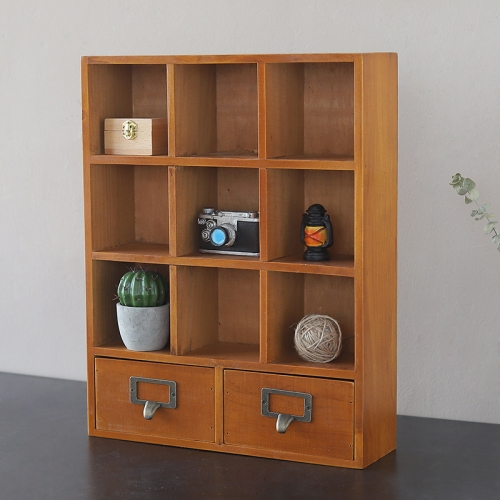 

Nine Grids and Two Pumping Solid Wood Drawer Wooden Storage Cabinet, Size: 42.5x33.3x10cm