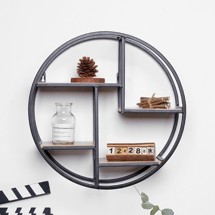 

Solid Wood Wall Hanging Wrought Iron Wall Round Shelf Storage Rack