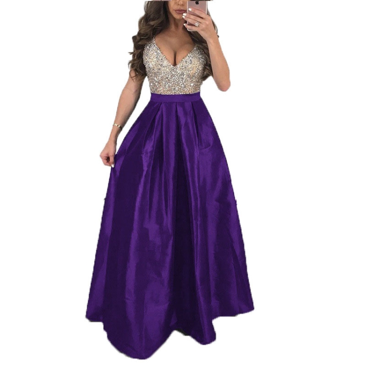 

Big Swing Sequins V-neck Dress, Size: XXXL(Purple)