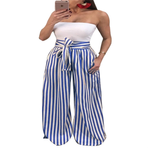 

Sexy Wide Leg Pants Outdoor Striped Loose Pants, Size:M(Blue)