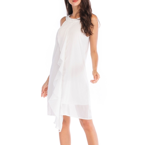 

Chiffon Solid Color Strapless Sleeveless Vest Dress, Size: M(White )