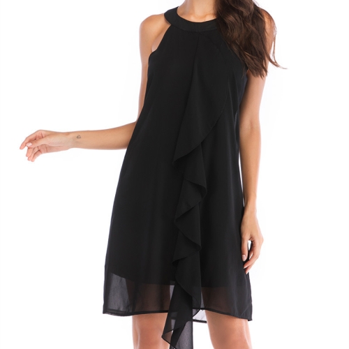

Chiffon Solid Color Strapless Sleeveless Vest Dress, Size: M(Black)