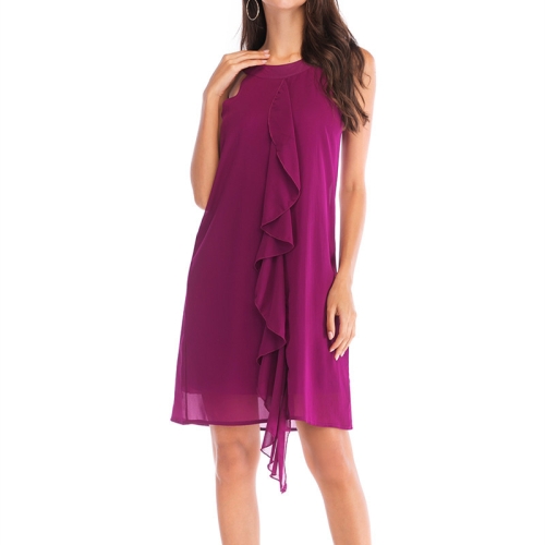 

Chiffon Solid Color Strapless Sleeveless Vest Dress, Size: XL(Purple Red)