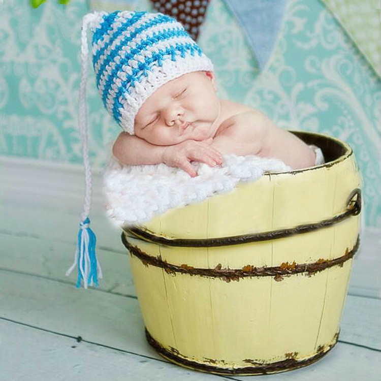 

Children Photography Clothing Horizontal Striped Wool Long Tail Cap with Cap Tail(Color )