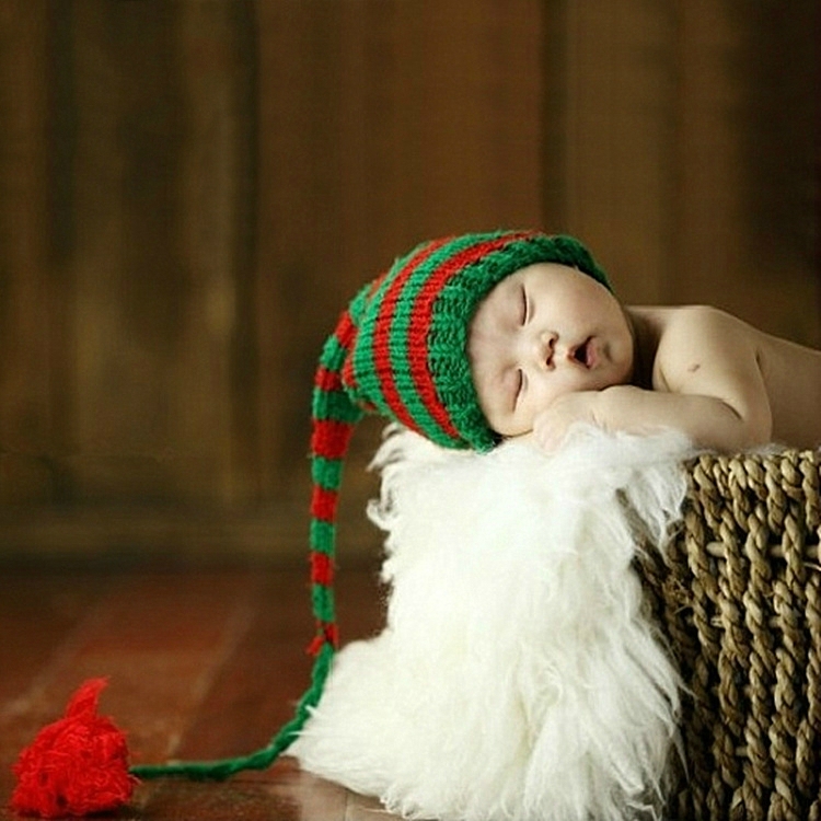 

Children Photography Clothing Contrast Color Horizontal Striped Wool Long Tail Cap with Woolen Ball(Color )