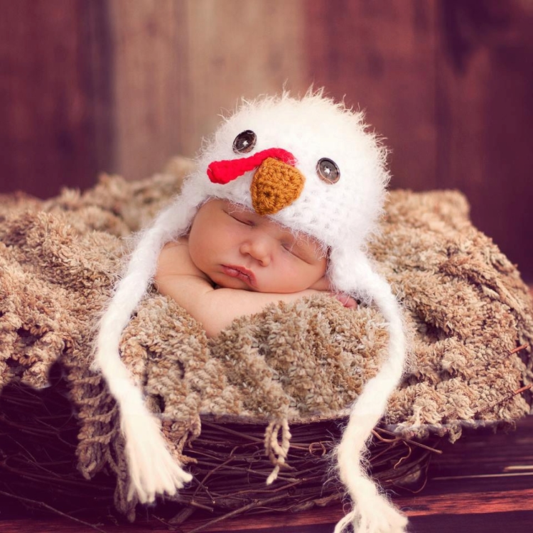 

Cartoon Chick Shape Cotton Children Photography Hand-knitted Wool Cap with Braid(White )