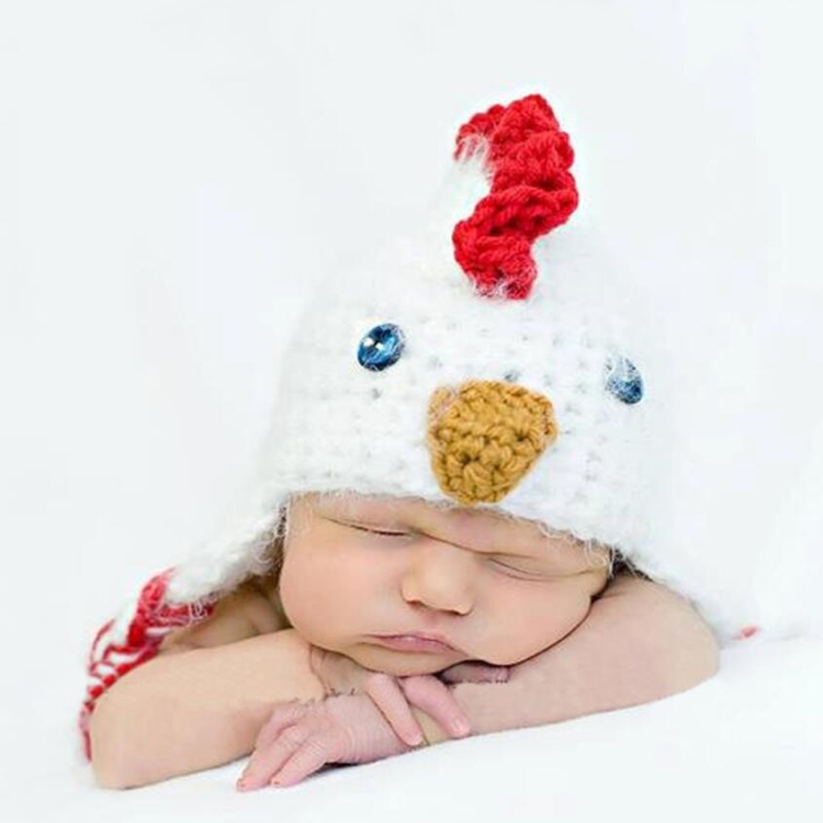 

Cartoon Chick Shape Cotton Children Photography Hand-knitted Wool Cap with Crest & Braid(White)