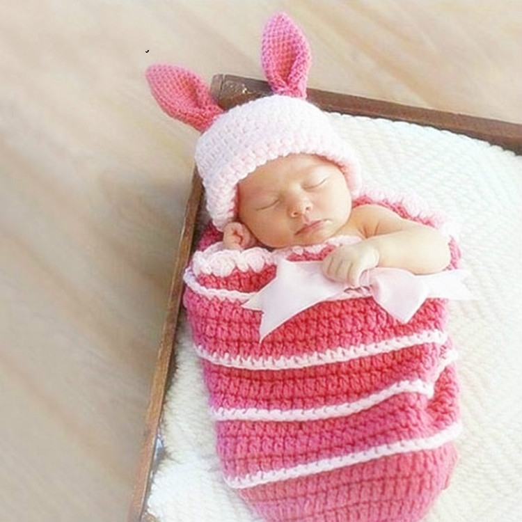 

Children Photography Clothing Hand-knitted Rabbit Ear Shape Wool Cap + Sleeping Bag Set