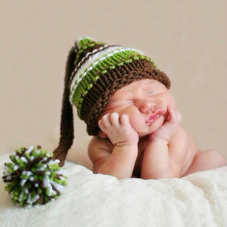 

Children Photography Clothing Hand-knitted Cotton Wool Long Tail Cap with Woolen Ball(Color )