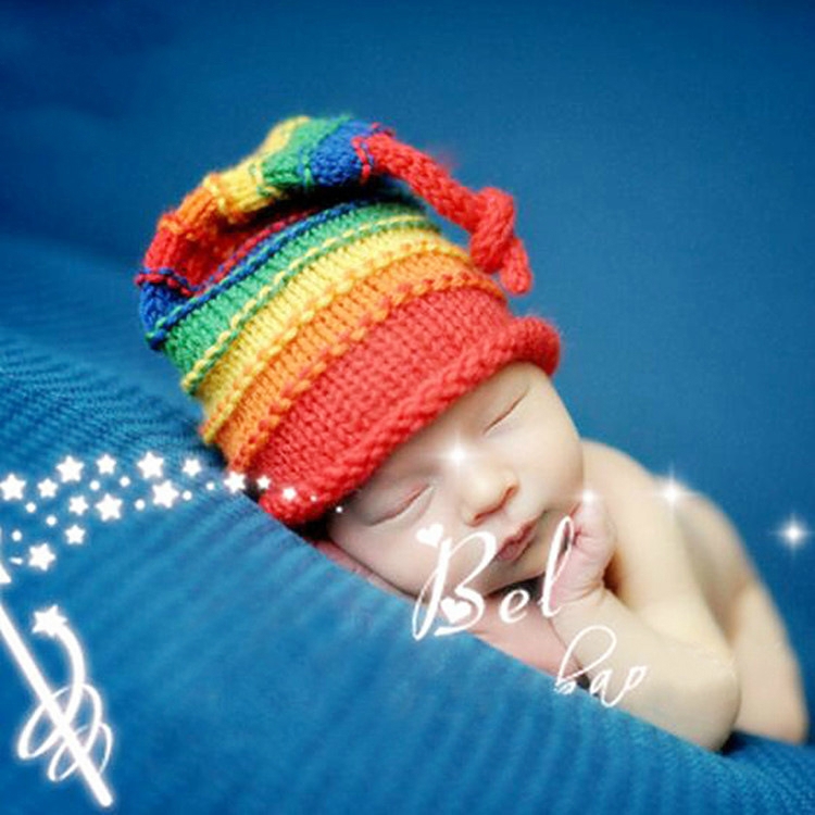 

Children Photography Clothing Hand-knitted Colorful Horizontal Striped Wool Long Tail Cap