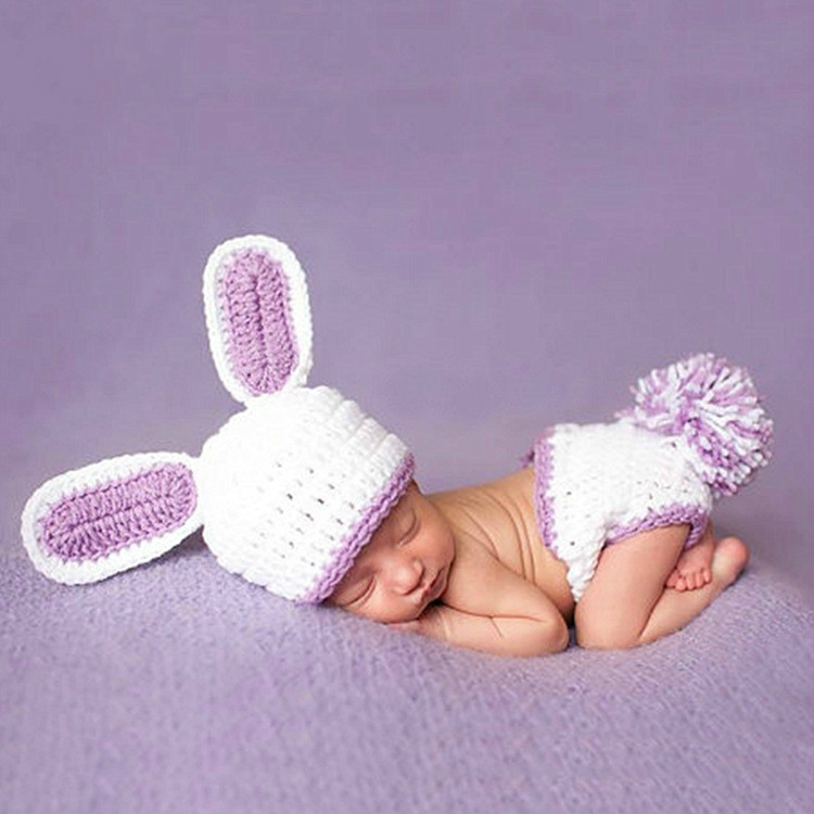 

Cartoon Rabbit Shape Cotton Hand-knitted Wool Hat + Underwear Children Photography Clothing(White )