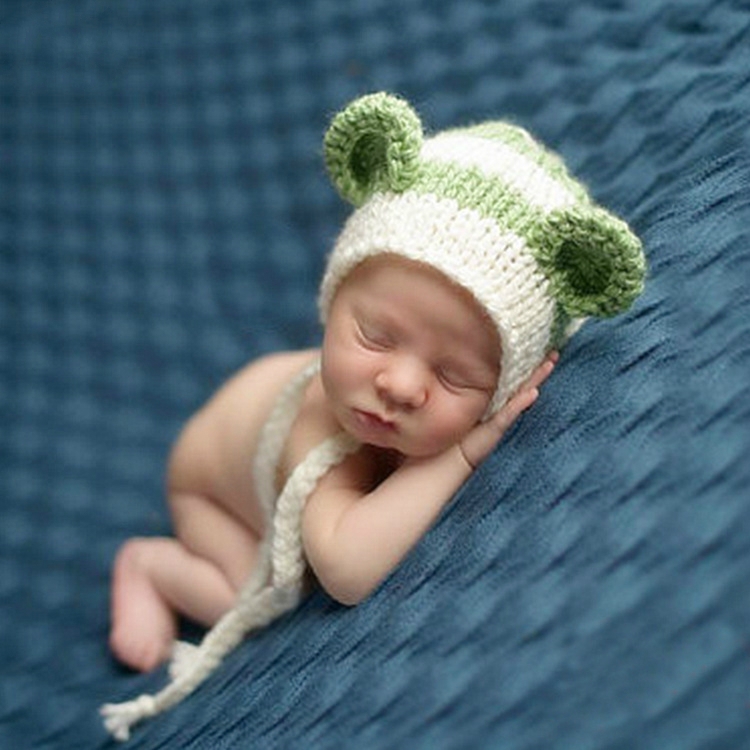 

Cartoon Mouse Shape Cotton Children Photography Hand-knitted Wool Cap with Belt(Green )