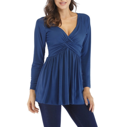 

Pleated Loose Long Sleeved T-shirt Shirt, Size: XXL(Blue)