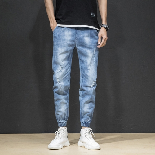 

Spring and Summer of The Trend of Casual Wild Self-cultivation Stretch Nine Points Jeans, Size: 32(Light Blue )