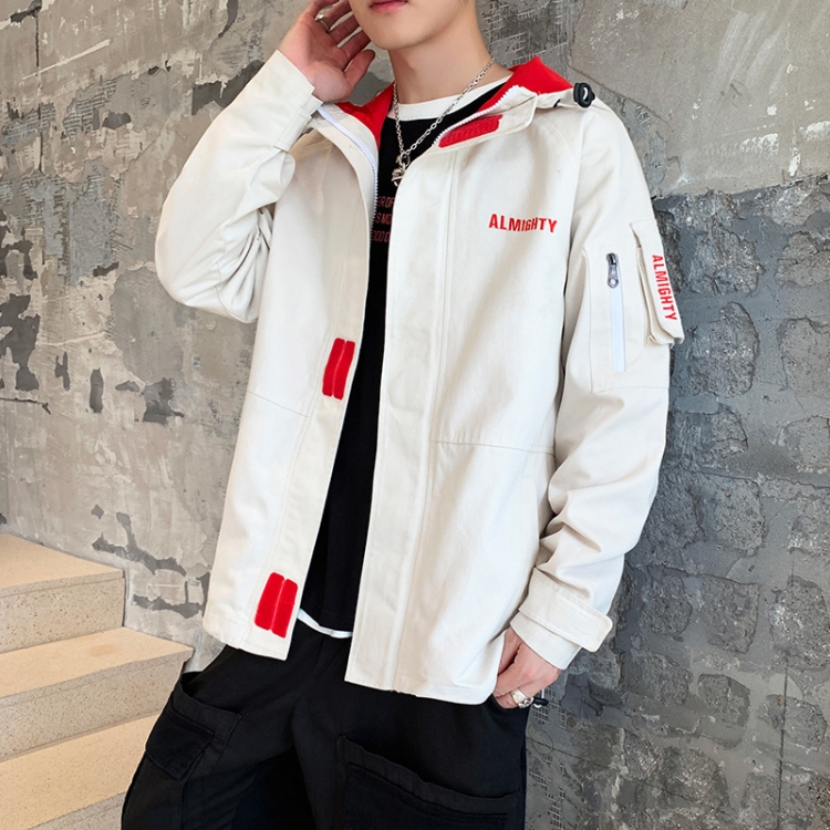 

Spring and Autumn Models Trend Loose Casual Wild Handsome Airfit Hooded Jacket, Size: M(White)