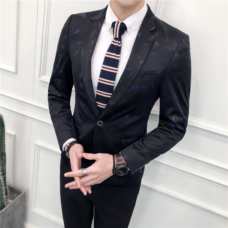 

Spring and Autumn Men Casual Business Slim Suit Jacket, Size: XL(Blue Block)