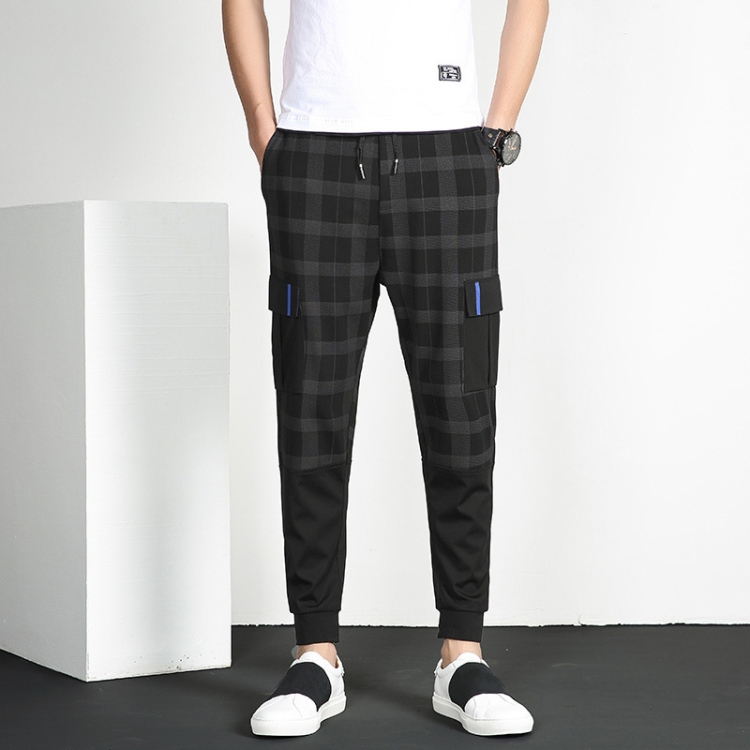 

Men Spring and Autumn Casual Slim Nine-Point Sports Beam Lattice Overalls, Size: M(Blue)