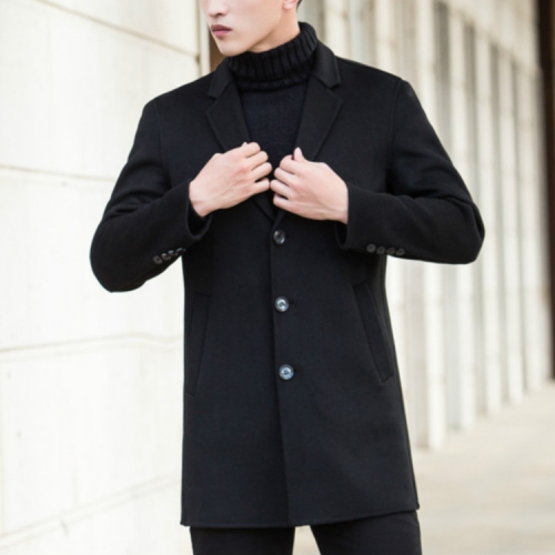 

Winter Simple and Versatile Slim Casual Long Men Double-faced Woolen Coat, Size: 180(Black)