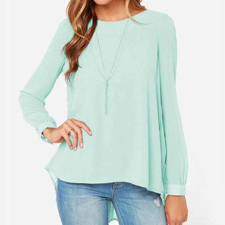

Women Chiffon Shirt Round Neck Long-Sleeved Slim Shirt, Size: 4XL(Light Green)