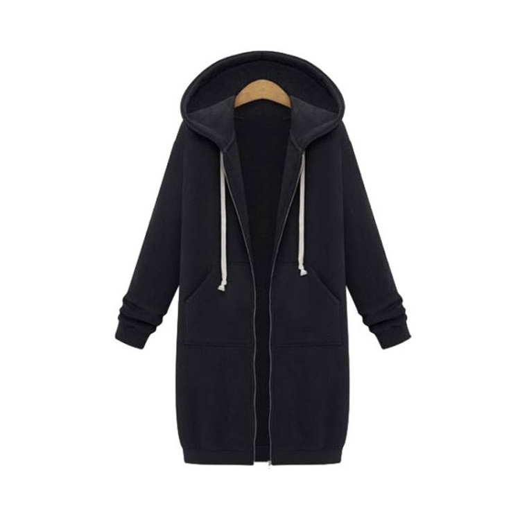 

Women Hooded Long Sleeved Sweater In The Long Coat, Size:S(Black)