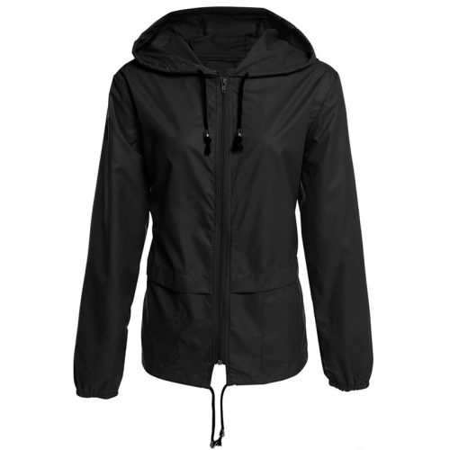 

Zipper Hoodie Lightweight Outdoor Waterproof Raincoat Jacket Shirt Women Jacket, Size:S(Black)