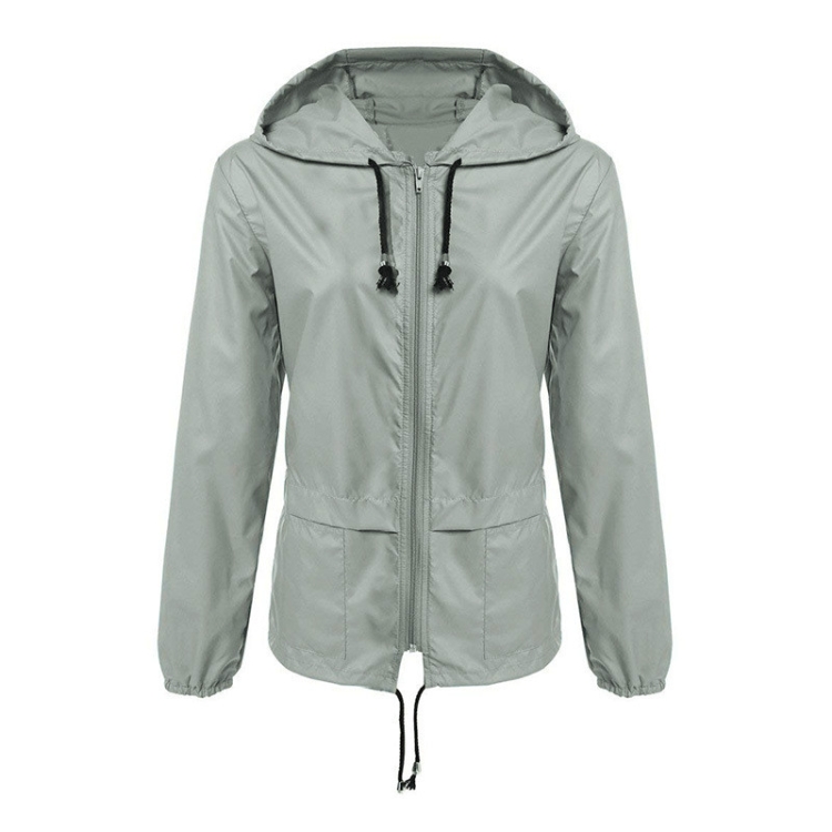 

Zipper Hoodie Lightweight Outdoor Waterproof Raincoat Jacket Shirt Women Jacket, Size:XXL(Light Grey)