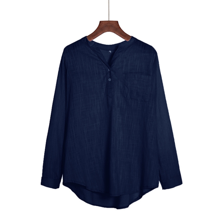 

Solid Color Wild Long Sleeved Collar Pullover Ladies Professional Shirt, Size: L(Navy Blue)