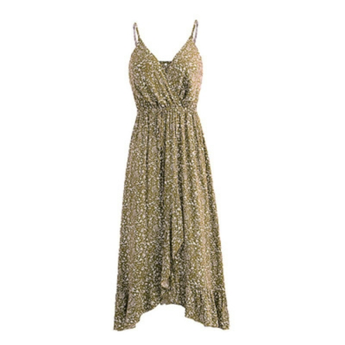 

Women Sling Print Dress, Size:L(Apricot)