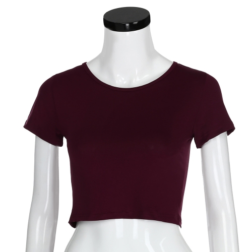 

Round Neck Exposed Navel Shirt Body Short Sleeve T-shirt, Size: M(Fuchsia )