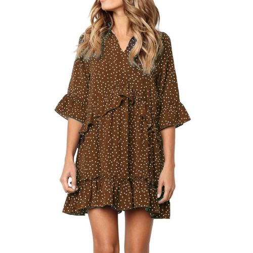 

Burst Ruffled Skirt Fashion Dot Dress, Size:S(Coffee)