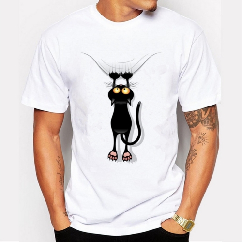 

Cat Scratching Quilt Short-sleeved T-shirt for Men, Size: L(White )