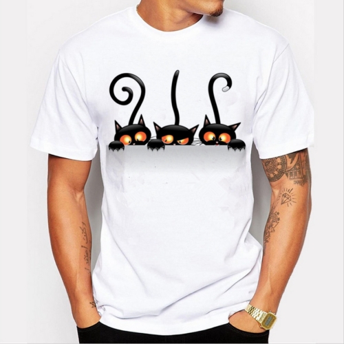 

2 PCS Three Cats Pattern Printing T-shirt for Men, Size: XL(White )