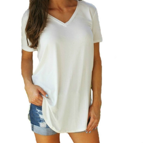 

V-neck Short-sleeved Irregular Pocket T-shirt, Size: S(White)